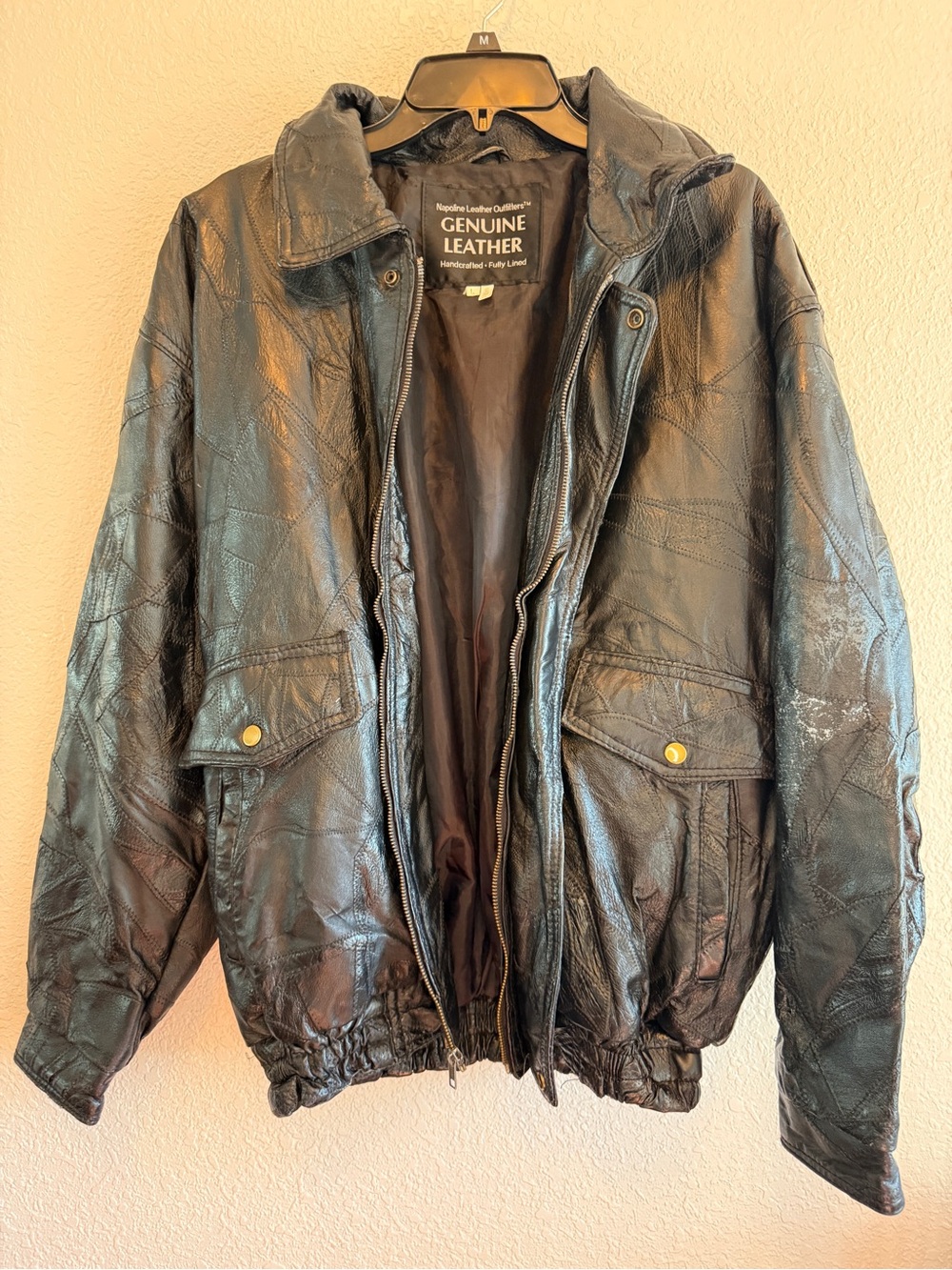 Vintage Men's Black Leather Jacket - Size Large. Napoline Leather Outfitters